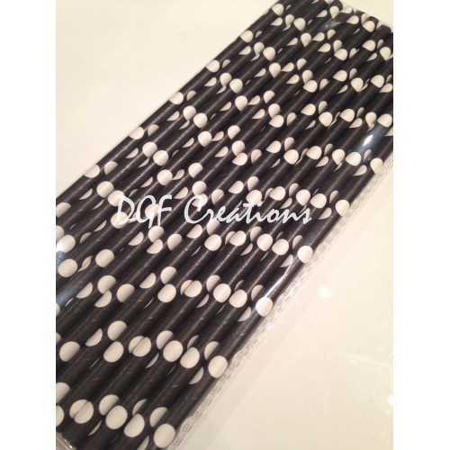 Polka Dot Black & White Pattern  Paper Straw click on image to view different color option